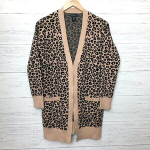 Nicole Miller Leopard Print Cardigan Sweater Tan & Black Open Front size XS